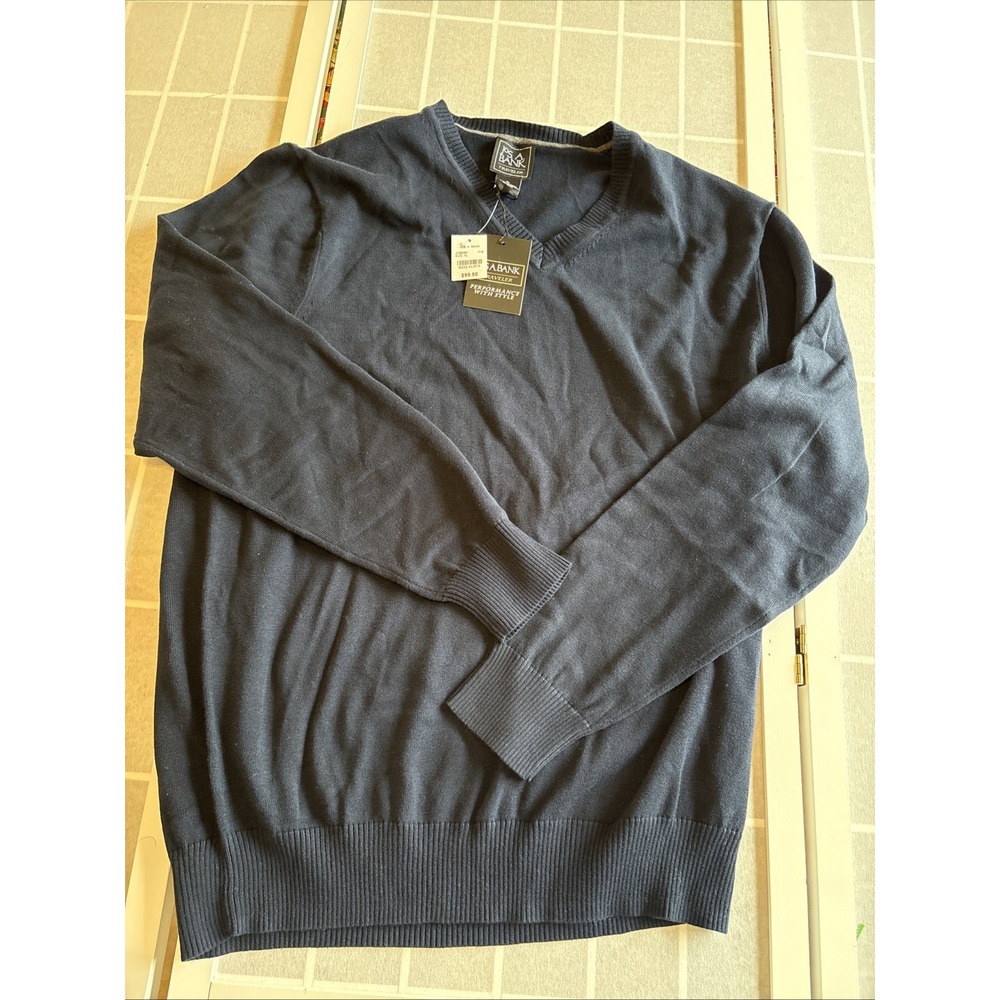 Jos A Bank Traveler Vneck Sweater XL Navy 100% Pima Cotton NWT‎ Gorpcore Grandpa